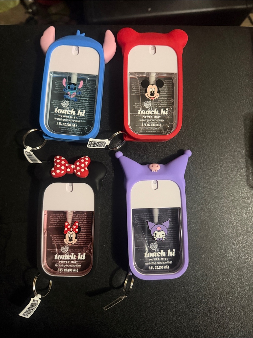 Cute Character Hand Sanitizer Keychain - Blue, Red, Black, Purple